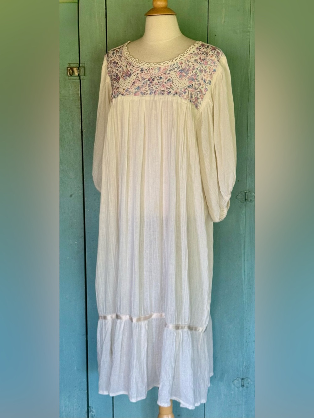 Pintuck Mexican Hand Stitched Embroidered Cotton Gauze Shift Dress Crochet L-XXL